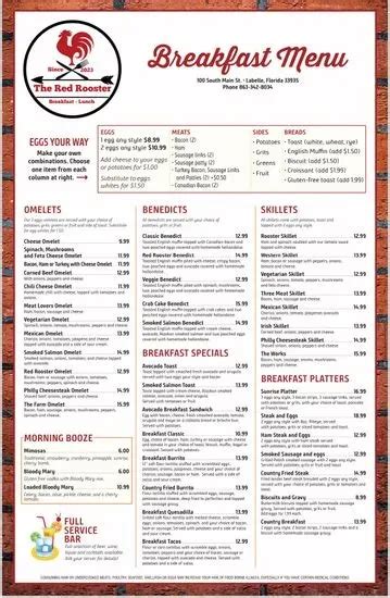 red rooster menu|Brunch Menu .